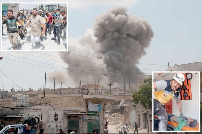 ادلب: معرۃ شورین قصبے پر بم باری کے بعد امدادی کارروائیاں جاری ہیں‘ منگل کے روز کیے گئے فضائی حملوں میں 12 شہری شہید ہوئے