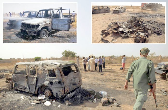 بنغازی (لیبیا): باغی کمانڈر کے جنازے پر کا بم حملے کے نتیجے میں ہر طرف تباہی پھیلی ہوئی ہے