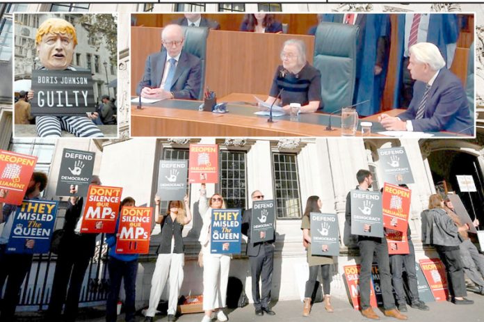 لندن: برطانوی عدالت عظمیٰ کے باہر وزیراعظم کے خلاف احتجاج ہو رہا ہے‘ جج پارلیمان سے متعلق مقدمے کا فیصلہ سنا رہے ہیں