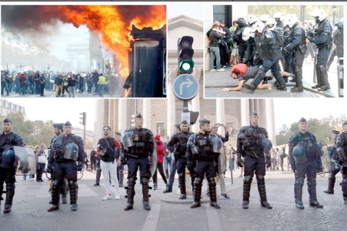 پیرس: زرد جیکٹ تحریک کا ہفتہ وار احتجاج ایک بار پھر پُرتشدد صورت اختیار کرنے کے باعث پولیس اور مظاہرین میں جھڑپیں ہورہی ہیں
